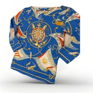 J. McLaughlin Blue and Yellow Patterned Top women’s size Xs vintage